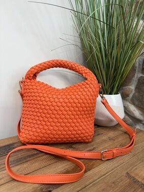 Woven Top-Handle Crossbody Bag in Orange